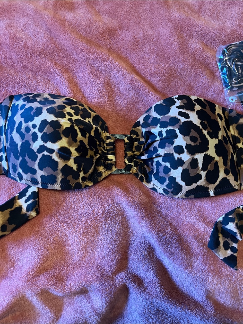 Bar lll Leopard Print Strapless Bandeau Bikini Top - Black & Tan